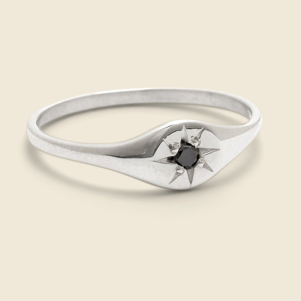 Black Diamond Circle Signet Ring - Silver - Claus - STAG Provisions - W - Accessories - Ring