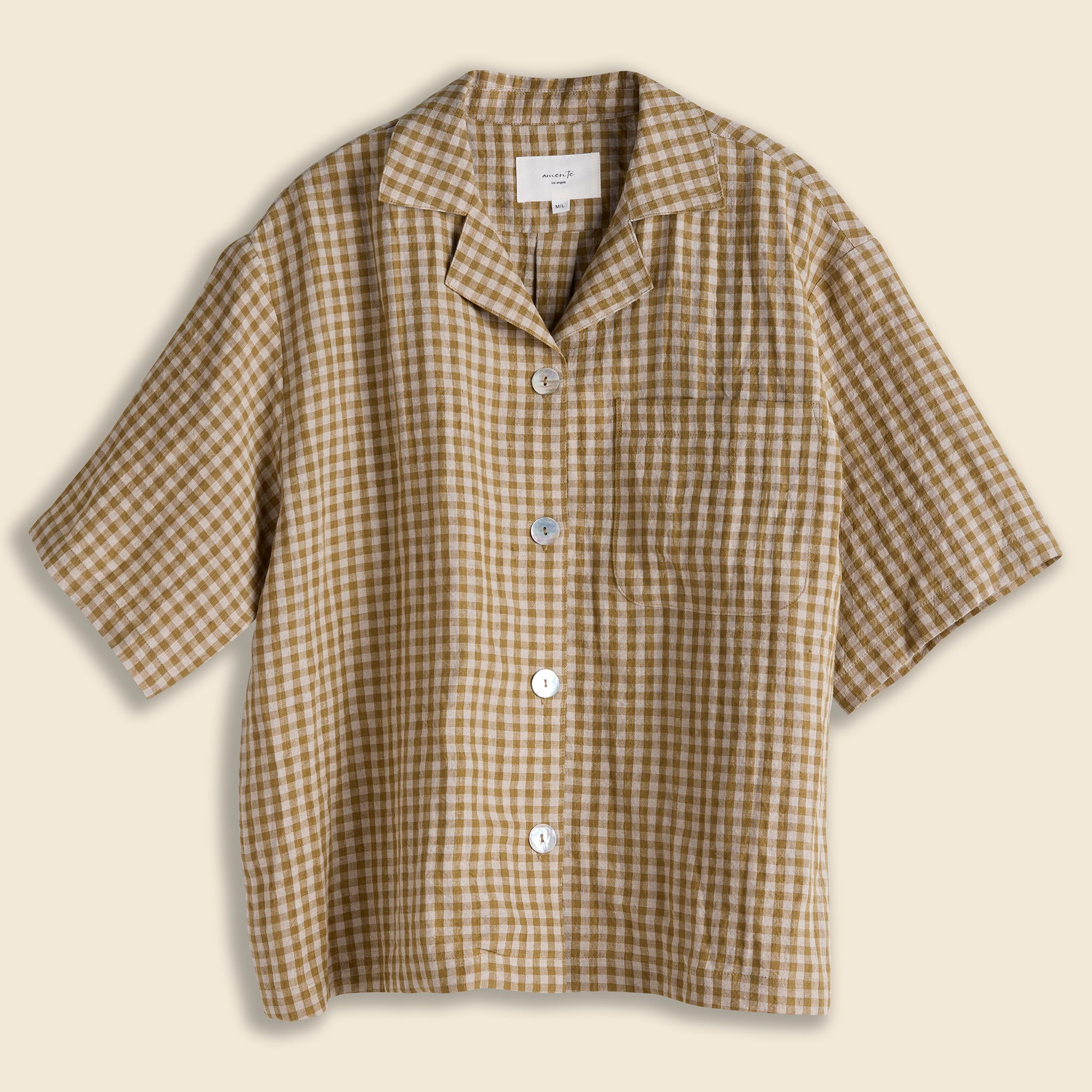 Notched Collar Gingham Shirt - Mustard - Amente - STAG Provisions - W - Tops - S/S Woven