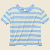 Boxy Cotton/Linen Tee - Natural/Light Blue - Armor Lux - STAG Provisions - W - Tops - S/S Tee