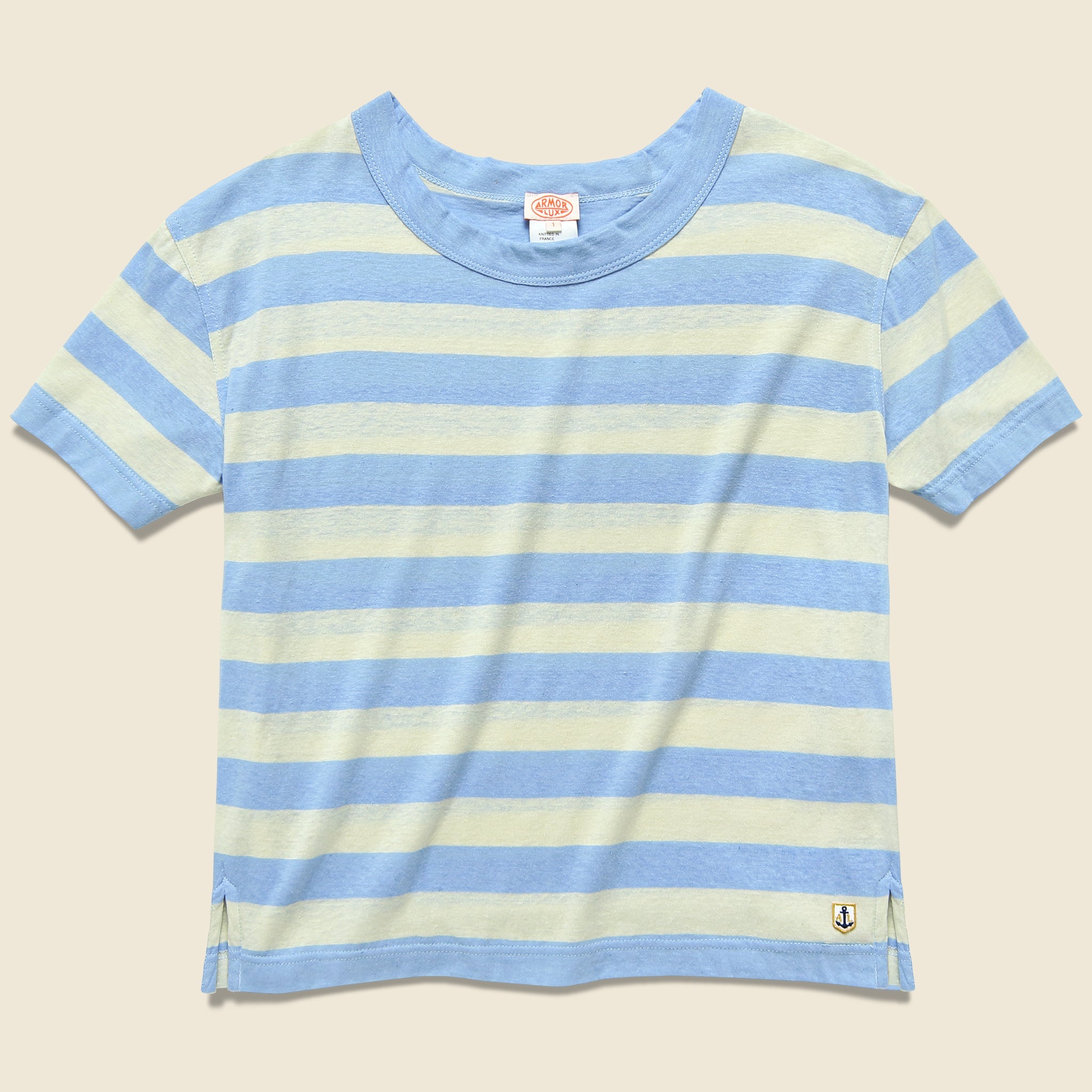 Boxy Cotton/Linen Tee - Natural/Light Blue - Armor Lux - STAG Provisions - W - Tops - S/S Tee