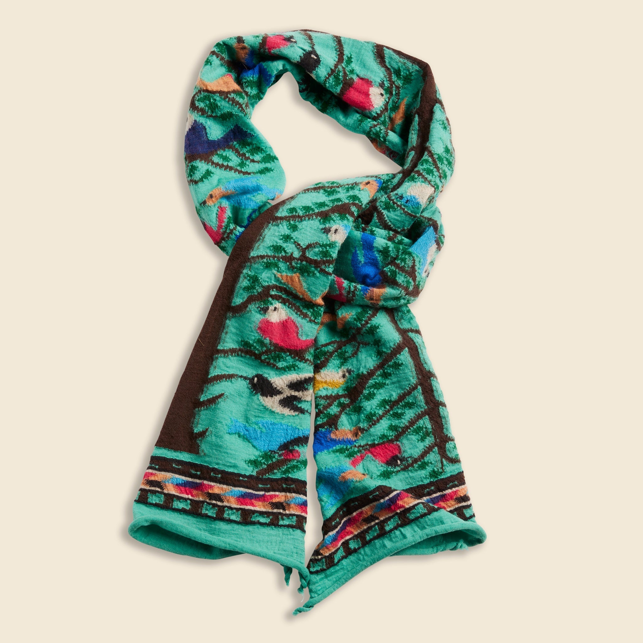 Fulling Wool HAPPY Scarf BIRD TREE - Emerald - Kapital - STAG Provisions - W - Accessories - Scarf