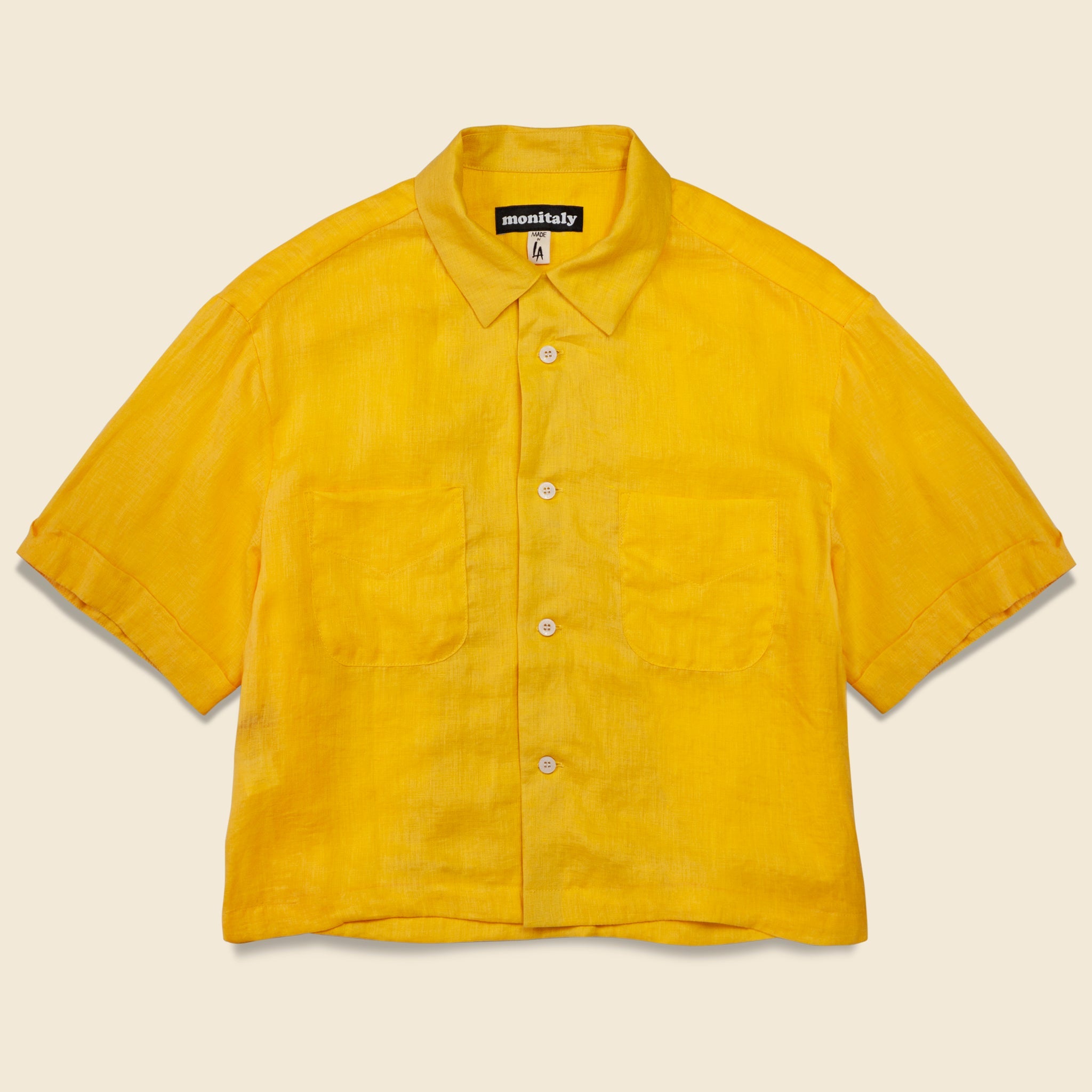 Linen Cropped Vacation Shirt - Yellow - Monitaly - STAG Provisions - W - Tops - S/S Woven