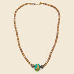 Necklace with Turquoise Pendant - Pin Shell Heishi Bead & Silver - Vintage - STAG Provisions - W - One & Done - Accessories & Jewelry