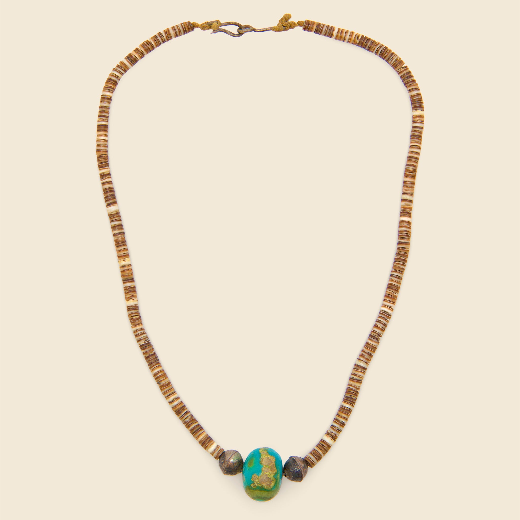 Necklace with Turquoise Pendant - Pin Shell Heishi Bead & Silver - Vintage - STAG Provisions - W - One & Done - Accessories & Jewelry