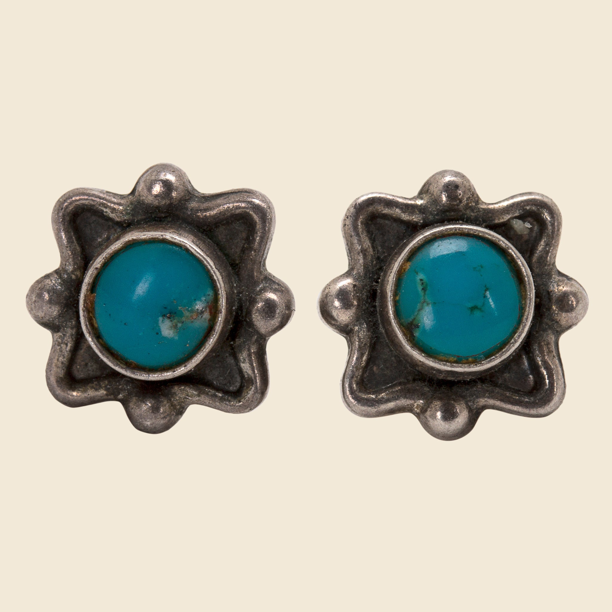 Small Stud Turquoise Earrings - Silver - Vintage - STAG Provisions - W - One & Done - Accessories & Jewelry