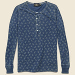 Calico Print Linen Henley - Indigo - RRL - STAG Provisions - W - Tops - L/S Knit