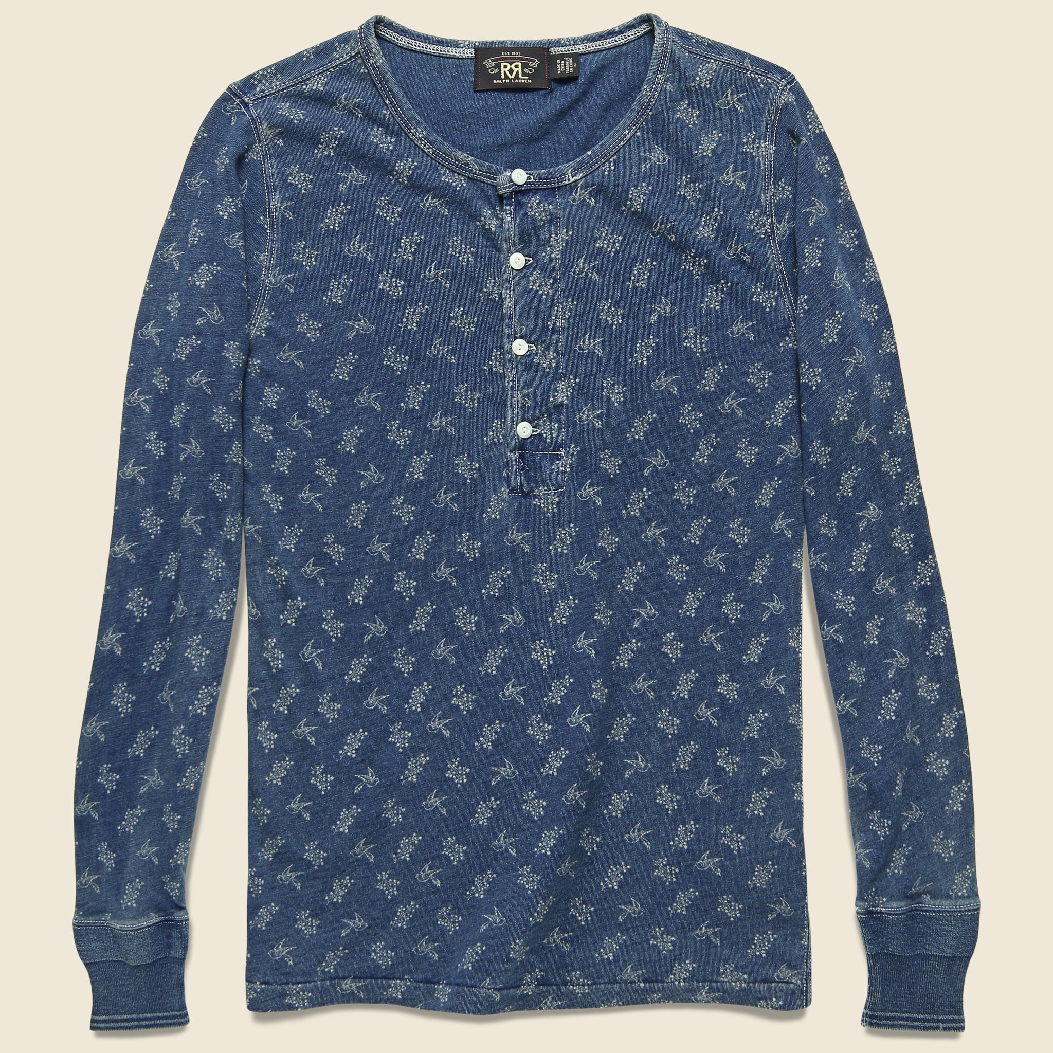 Calico Print Linen Henley - Indigo - RRL - STAG Provisions - W - Tops - L/S Knit