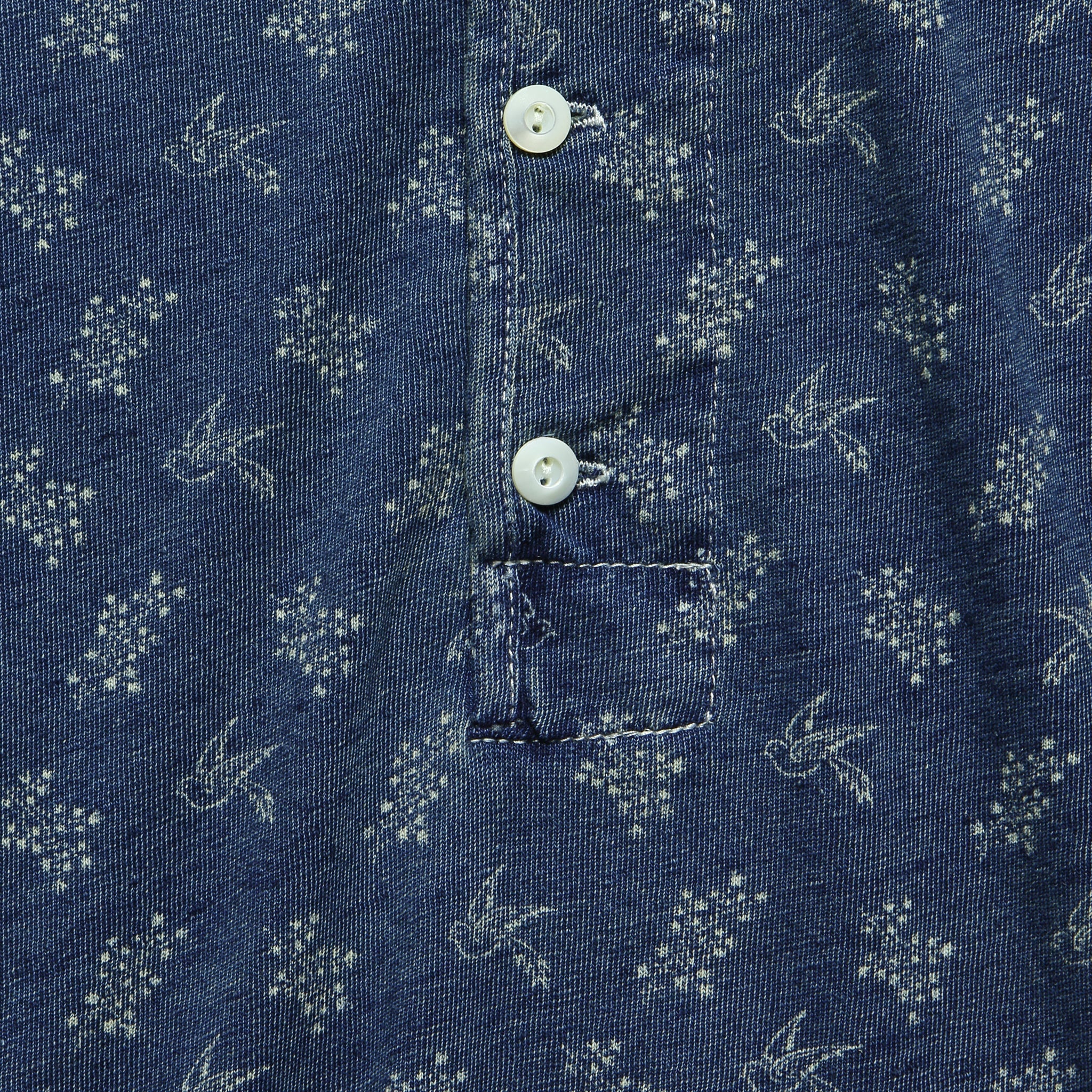 Calico Print Linen Henley - Indigo - RRL - STAG Provisions - W - Tops - L/S Knit