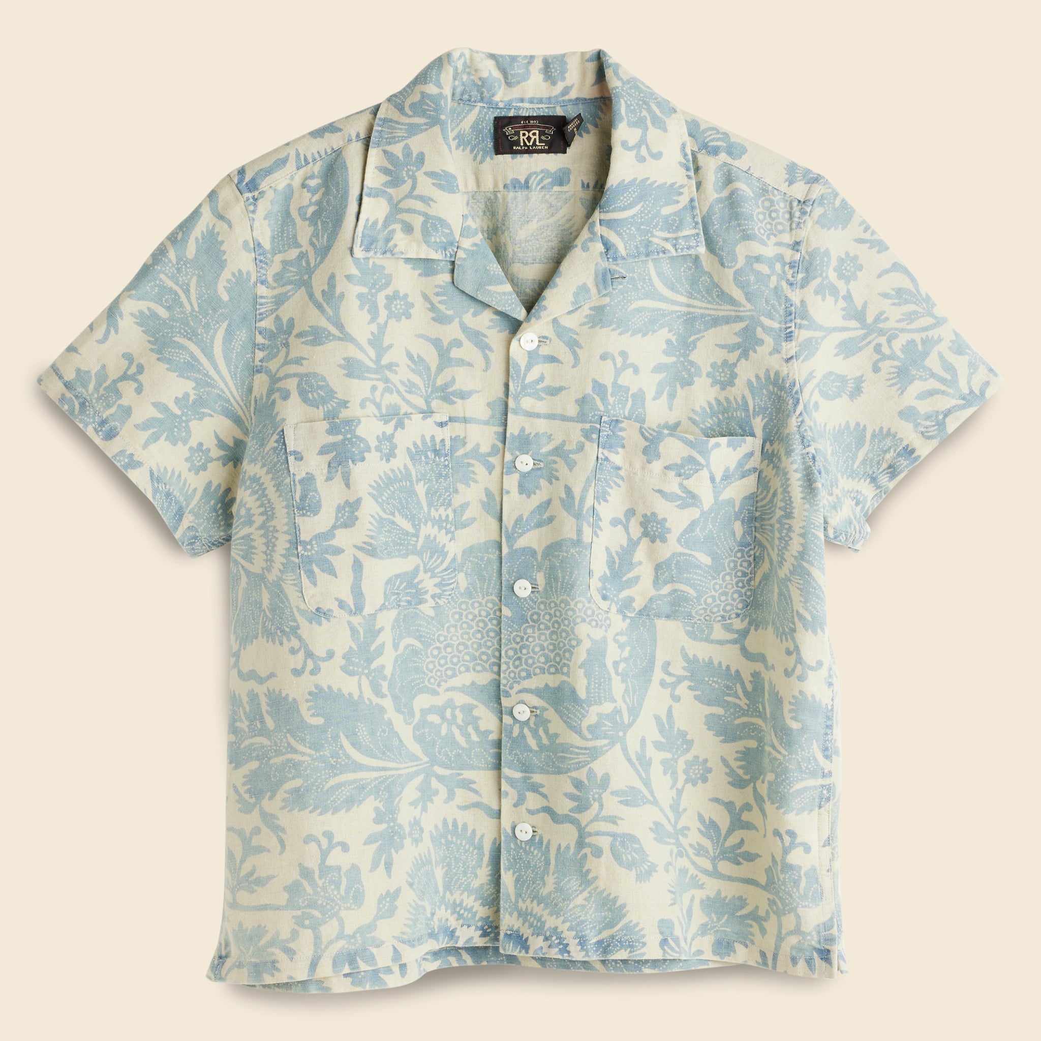 Tierney Camp Shirt - Cream/Indigo - RRL - STAG Provisions - W - Tops - S/S Woven
