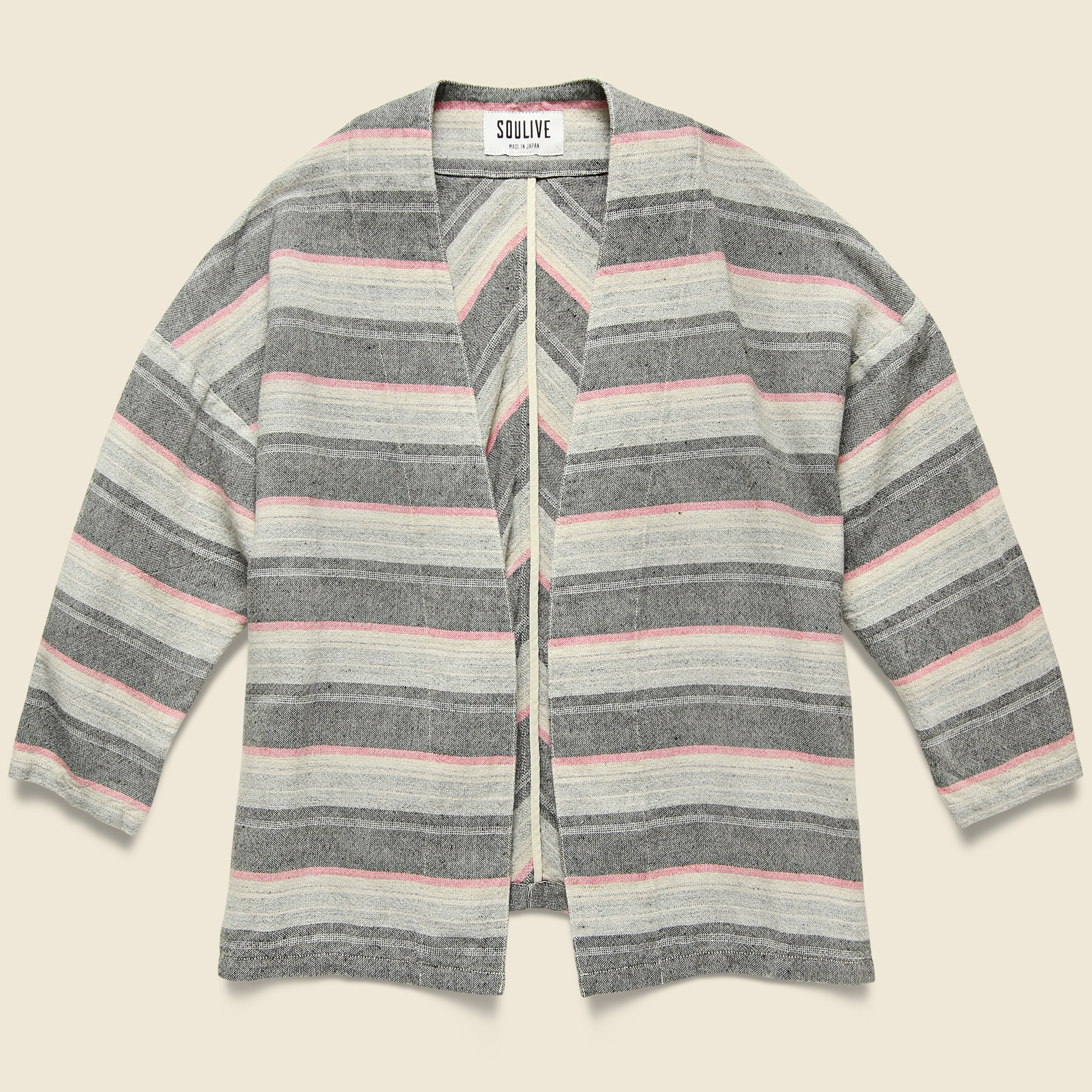 Native Border Haori Kimono - Grey/Pink Stripe - Setto - STAG Provisions - W - Tops - L/S Woven