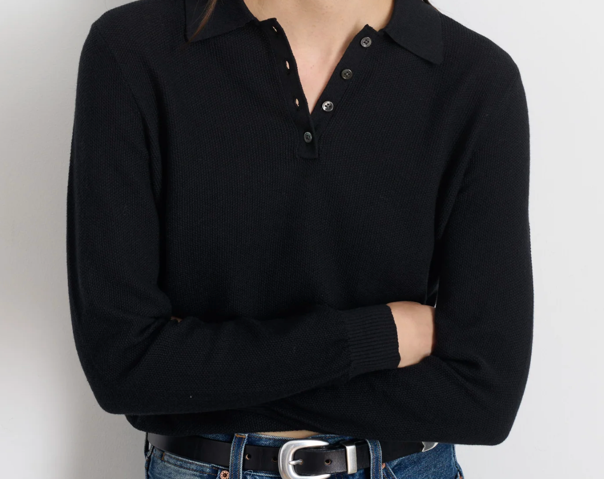 ATON Half Sleeve Polo Sweater Top Grey | HAVEN