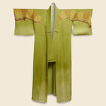 Long Silk Kimono - Green/Gold, Branch & Leaf Motif - Vintage - STAG Provisions - W - One & Done - Apparel