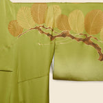 Long Silk Kimono - Green/Gold, Branch & Leaf Motif - Vintage - STAG Provisions - W - One & Done - Apparel