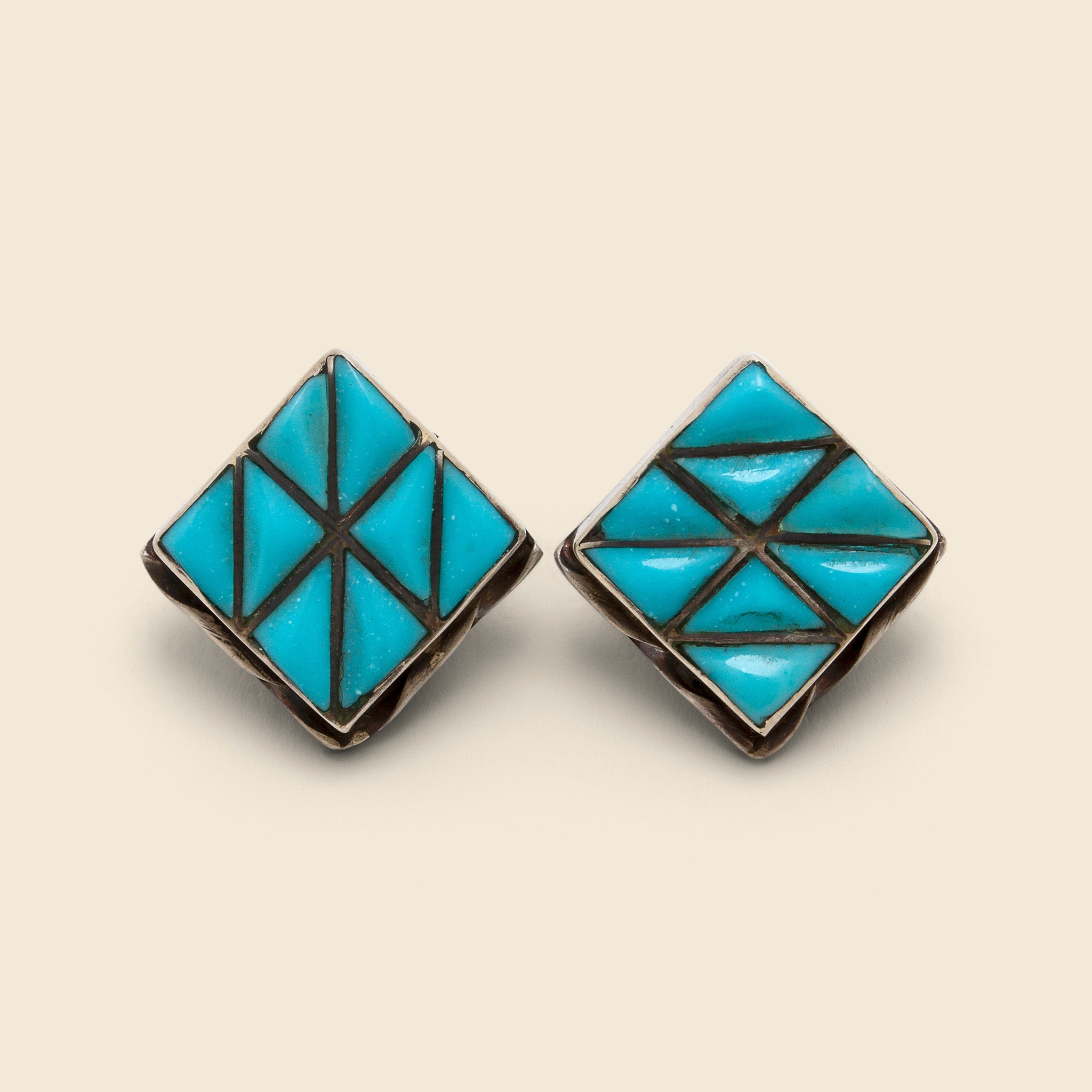 Geometric Diamond Sterling/Turquoise Stud Earrings - Silver/Blue - Vintage - STAG Provisions - W - One & Done - Accessories & Jewelry